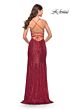 La Femme 31508 Curved Neckline Lace-Up Back Sequin Dress