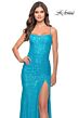 La Femme 31509 High Slit Lace-Up Back Sequin Dress