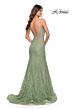 La Femme 31512 Plunging Neckline Illusion Sides Lace Dress