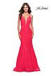 La Femme 31512 Plunging Neckline Illusion Sides Lace Dress