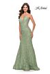 La Femme 31512 Plunging Neckline Illusion Sides Lace Dress