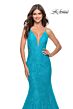 La Femme 31512 Plunging Neckline Illusion Sides Lace Dress