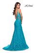 La Femme 31512 Plunging Neckline Illusion Sides Lace Dress