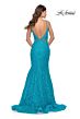 La Femme 31512 Plunging Neckline Illusion Sides Lace Dress