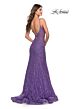 La Femme 31512 Plunging Neckline Illusion Sides Lace Dress