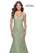 La Femme 31512 Plunging Neckline Illusion Sides Lace Dress