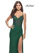 La Femme 31520 Knotted Skirt Lace Corset High Slit Dress