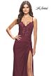 La Femme 31520 Knotted Skirt Lace Corset High Slit Dress