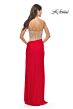 La Femme 31537 Asymmetrical Waistline Rhinestone-Studded Dress