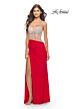 La Femme 31537 Asymmetrical Waistline Rhinestone-Studded Dress