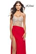 La Femme 31537 Asymmetrical Waistline Rhinestone-Studded Dress