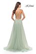 La Femme 31542 Illusion Top Plunging Neck Lace-Up Dress