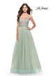 La Femme 31542 Illusion Top Plunging Neck Lace-Up Dress