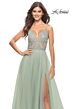 La Femme 31542 Illusion Top Plunging Neck Lace-Up Dress