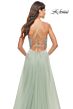 La Femme 31542 Illusion Top Plunging Neck Lace-Up Dress