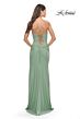 La Femme 31572 Lace-Up Back Cowl Neck Ruched Dress