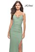 La Femme 31572 Lace-Up Back Cowl Neck Ruched Dress