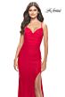 La Femme 31572 Lace-Up Back Cowl Neck Ruched Dress