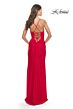 La Femme 31572 Lace-Up Back Cowl Neck Ruched Dress