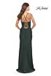La Femme 31572 Lace-Up Back Cowl Neck Ruched Dress