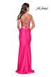 La Femme 31575 Twisted Knot V-Neckline Lace-Up Back Dress