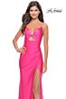 La Femme 31575 Twisted Knot V-Neckline Lace-Up Back Dress