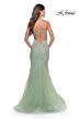 La Femme 31579 Exposed Tie-Back Lace Applique Mermaid Dress