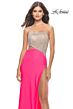 La Femme 31600 Rhinestone Top High Slit One Shoulder Dress