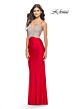 La Femme 31606 Crisscross Rhinestone-Embellished Lace-Up Back Dress