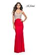 La Femme 31606 Crisscross Rhinestone-Embellished Lace-Up Back Dress