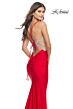 La Femme 31606 Crisscross Rhinestone-Embellished Lace-Up Back Dress