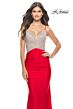 La Femme 31606 Crisscross Rhinestone-Embellished Lace-Up Back Dress
