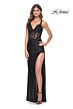 La Femme 31657 Floral Corset Sequin Skirt Tie Back Dress