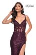 La Femme 31657 Floral Corset Sequin Skirt Tie Back Dress