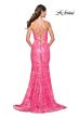 La Femme 31865 Scalloped Neckline Lace-Up Embellished Dress