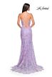 La Femme 31865 Scalloped Neckline Lace-Up Embellished Dress
