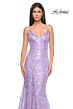 La Femme 31865 Scalloped Neckline Lace-Up Embellished Dress