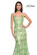 La Femme 31865 Scalloped Neckline Lace-Up Embellished Dress