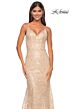La Femme 31865 Scalloped Neckline Lace-Up Embellished Dress