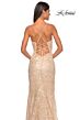 La Femme 31865 Scalloped Neckline Lace-Up Embellished Dress