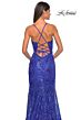 La Femme 31865 Scalloped Neckline Lace-Up Embellished Dress