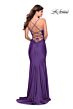 La Femme 31878 Lace-Up Back Cutaway Slit Ruched Dress