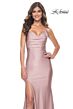 La Femme 31878 Lace-Up Back Cutaway Slit Ruched Dress