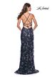 La Femme 31916 High Slit Lace-Up Back Floral Dress