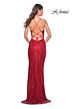 La Femme 31929 High Slit Lace-Up Back Sparkly Dress