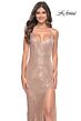 La Femme 31929 High Slit Lace-Up Back Sparkly Dress