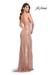 La Femme 31929 High Slit Lace-Up Back Sparkly Dress