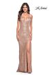 La Femme 31929 High Slit Lace-Up Back Sparkly Dress