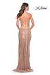 La Femme 31929 High Slit Lace-Up Back Sparkly Dress