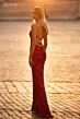 La Femme 31933 Lace-Up Back Floral Sequin Dress